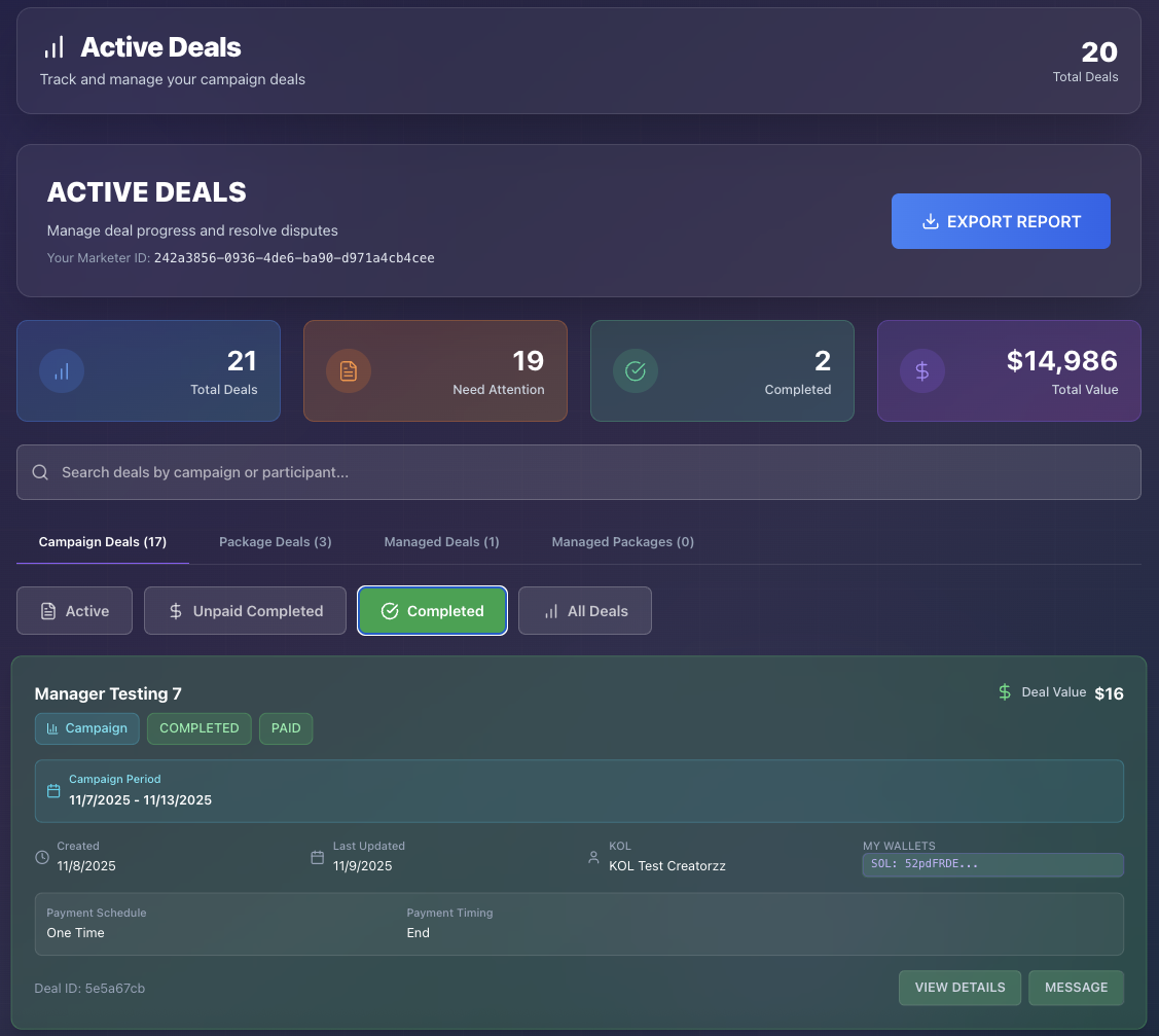 Active deals dashboard