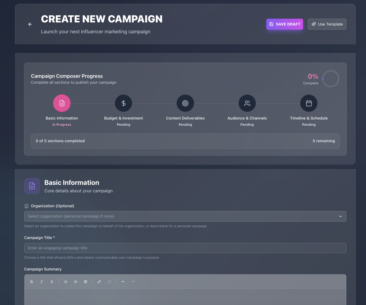 Campaign creation wizard